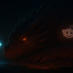 A stylized illustration showing a large, sleeping red dragon with the glowing Reddit logo on its side, beginning to open one eye as a small figure representing a marketer cautiously approaches with a tool.